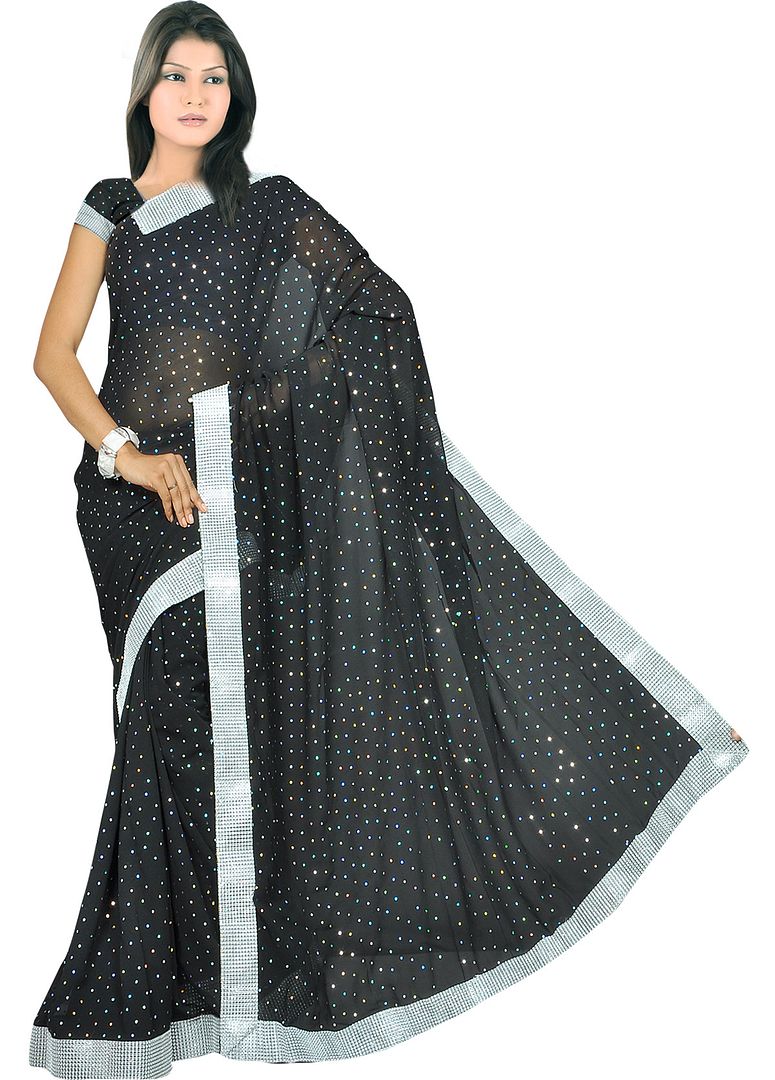 NW Bollywood Partywear Sparkle Glittery Silver Border lace Saree Sari